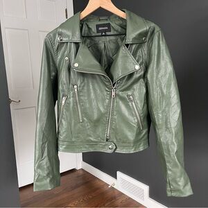Zenana Green Faux Leather Moto Jacket Size Medium